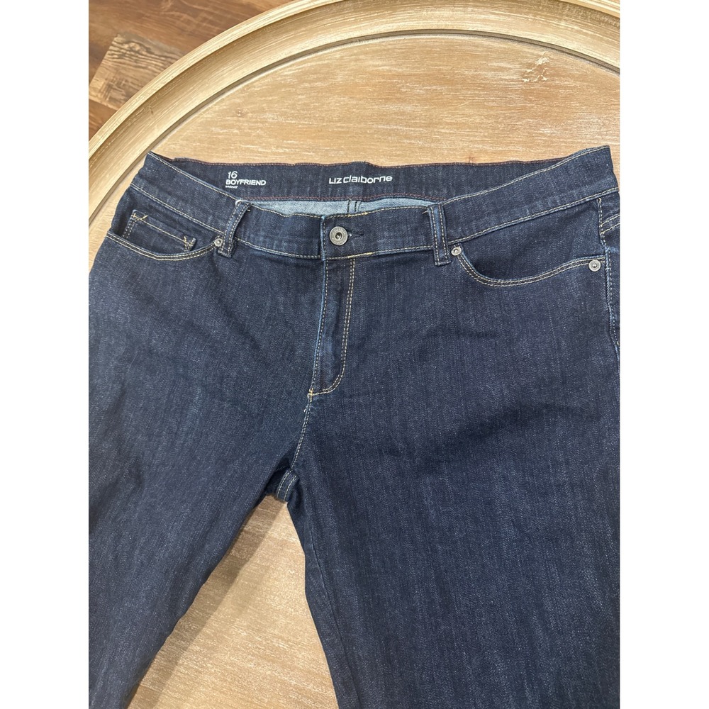 Liz Claiborne Womens 16 Boyfriend Skinny Jeans Dark Wash Denim Stretch R/N 93677